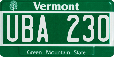 VT license plate UBA230