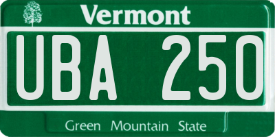 VT license plate UBA250