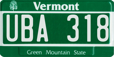VT license plate UBA318