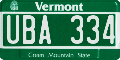 VT license plate UBA334