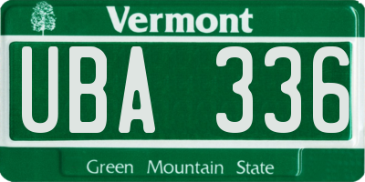 VT license plate UBA336