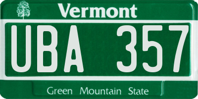 VT license plate UBA357