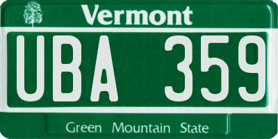 VT license plate UBA359