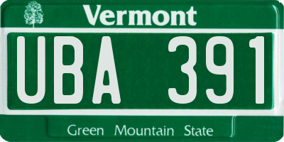 VT license plate UBA391