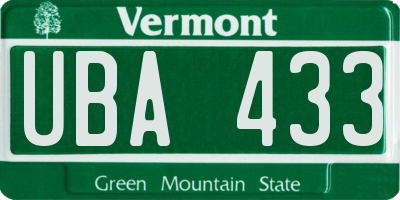 VT license plate UBA433