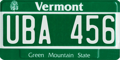 VT license plate UBA456