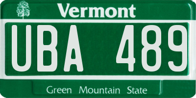 VT license plate UBA489