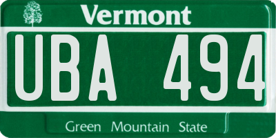 VT license plate UBA494