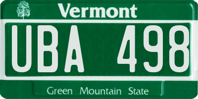 VT license plate UBA498