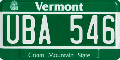 VT license plate UBA546