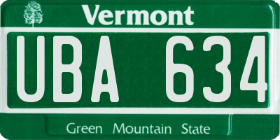 VT license plate UBA634