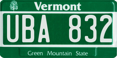 VT license plate UBA832