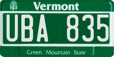 VT license plate UBA835