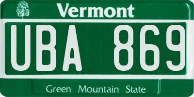 VT license plate UBA869