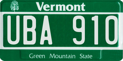 VT license plate UBA910
