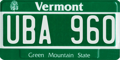 VT license plate UBA960