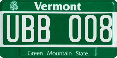 VT license plate UBB008