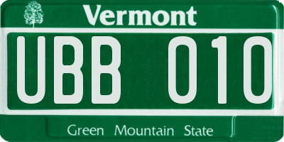VT license plate UBB010