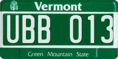 VT license plate UBB013