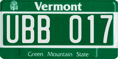 VT license plate UBB017