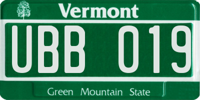 VT license plate UBB019