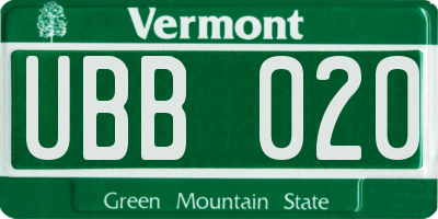 VT license plate UBB020