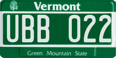 VT license plate UBB022