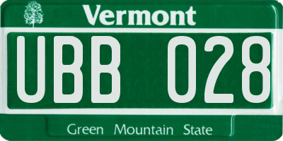 VT license plate UBB028