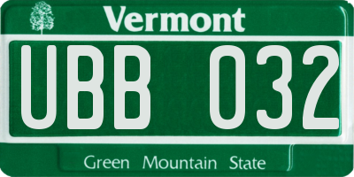 VT license plate UBB032