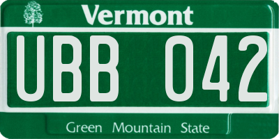 VT license plate UBB042