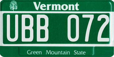 VT license plate UBB072