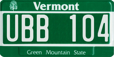 VT license plate UBB104