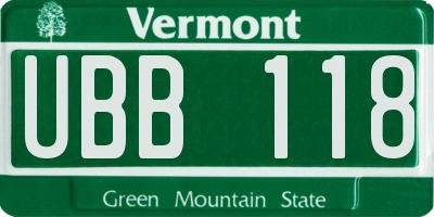VT license plate UBB118