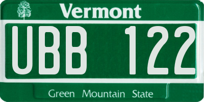 VT license plate UBB122
