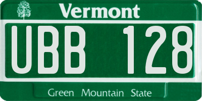 VT license plate UBB128