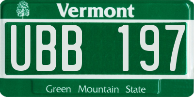 VT license plate UBB197