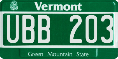 VT license plate UBB203