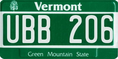 VT license plate UBB206