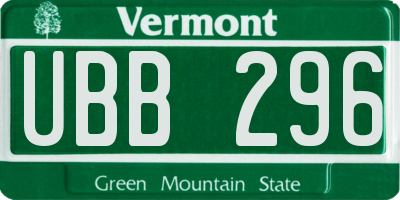 VT license plate UBB296