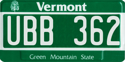 VT license plate UBB362