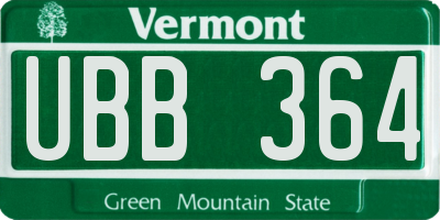 VT license plate UBB364