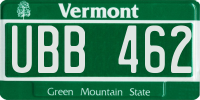 VT license plate UBB462