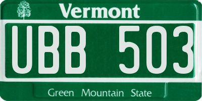 VT license plate UBB503
