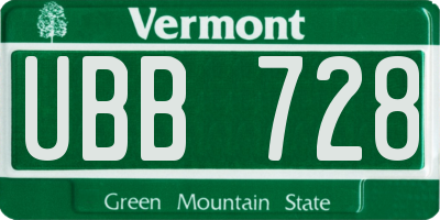 VT license plate UBB728