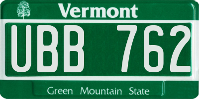 VT license plate UBB762