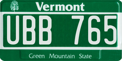 VT license plate UBB765