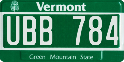 VT license plate UBB784
