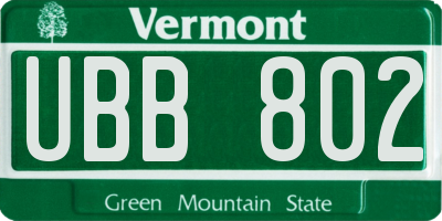 VT license plate UBB802