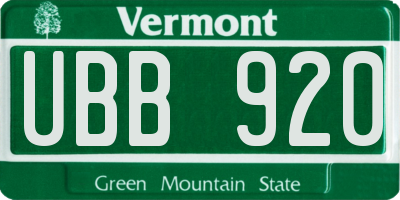 VT license plate UBB920