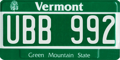 VT license plate UBB992